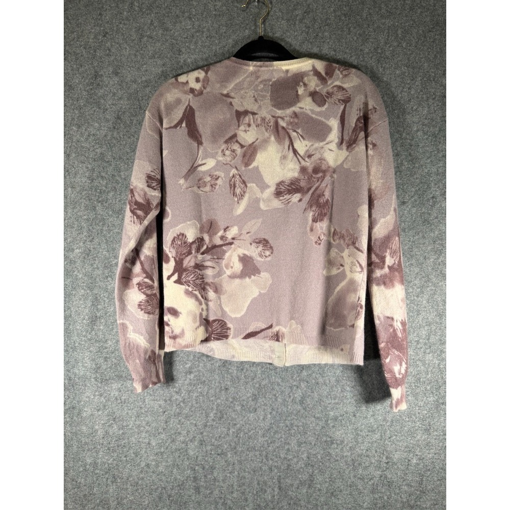 Stile Benetton Womens Mauve Floral Wool Angora Blend V-Neck Cardigan Sweater M - Picture 8 of 9